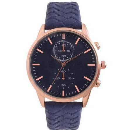 Rose gold clock watch with woven straps