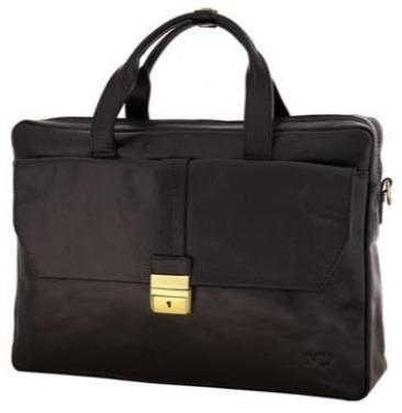 Italian Leather 2 Compartment Laptop Bag Black-