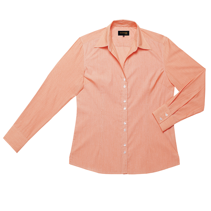 Ladies Century Blouse Long Sleeve Peach/White / SML