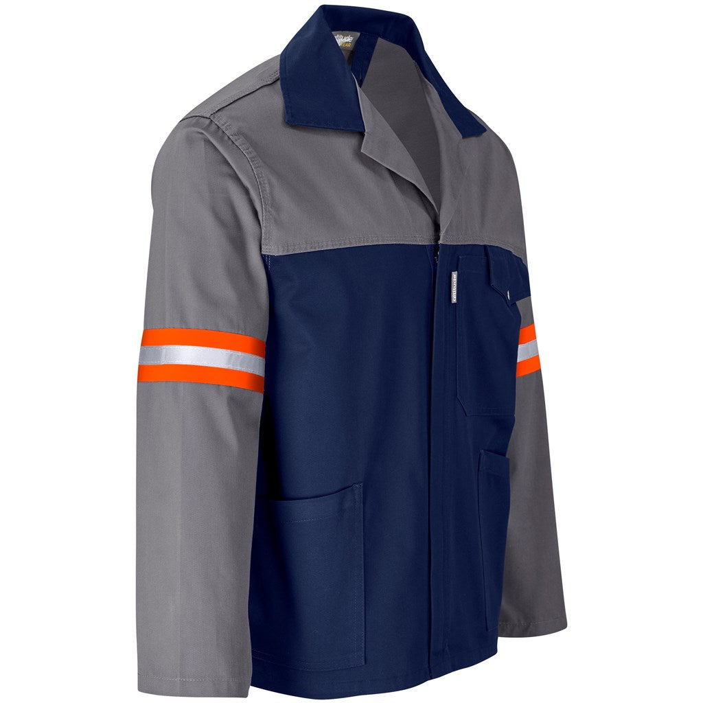 Two-Tone Polycotton Work Jacket - Reflective Arms & Back - Orange Tape