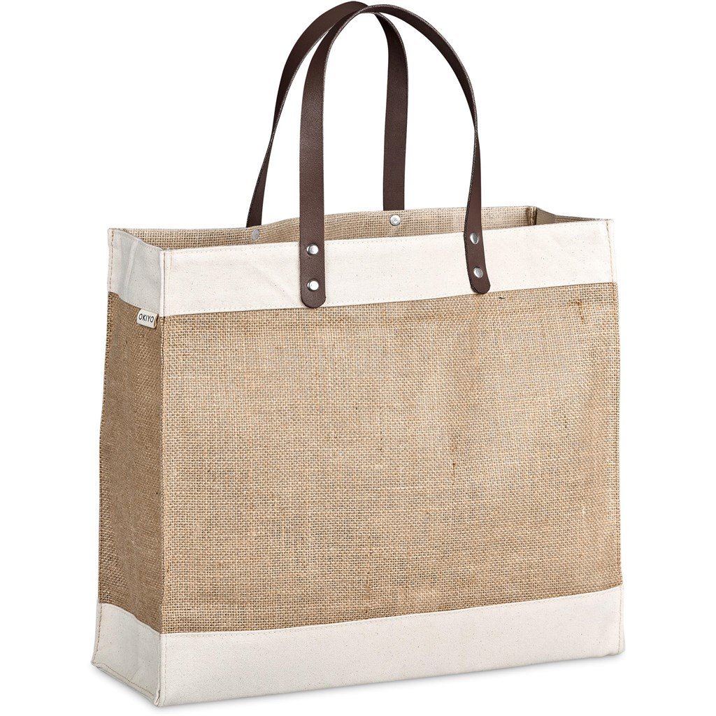 Reza Jute & Cotton Tote with Leather Handles