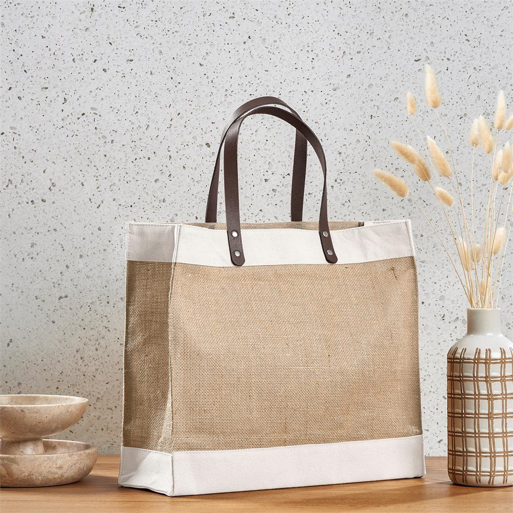 Reza Jute & Cotton Tote with Leather Handles