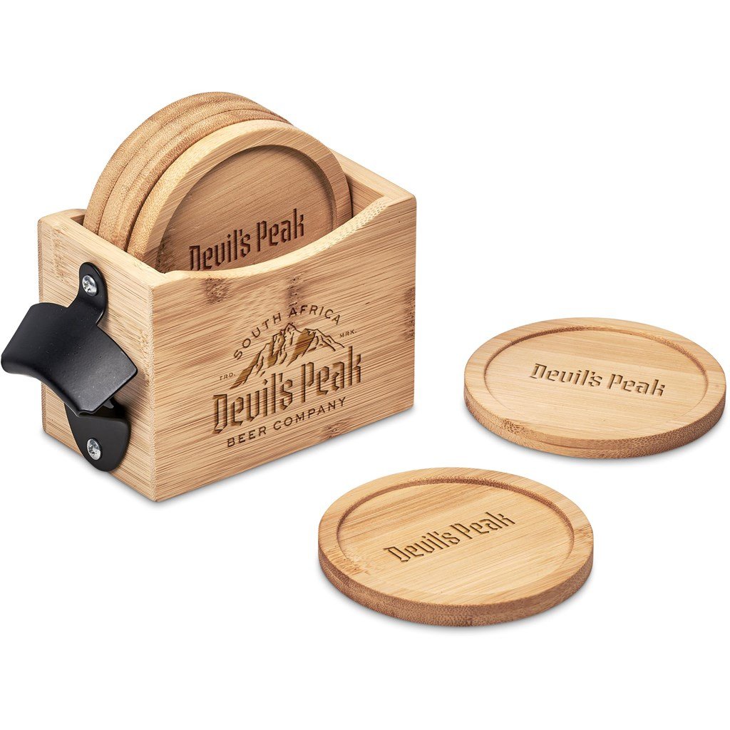 Kanpai Bamboo Coaster & Bottle Opener Set