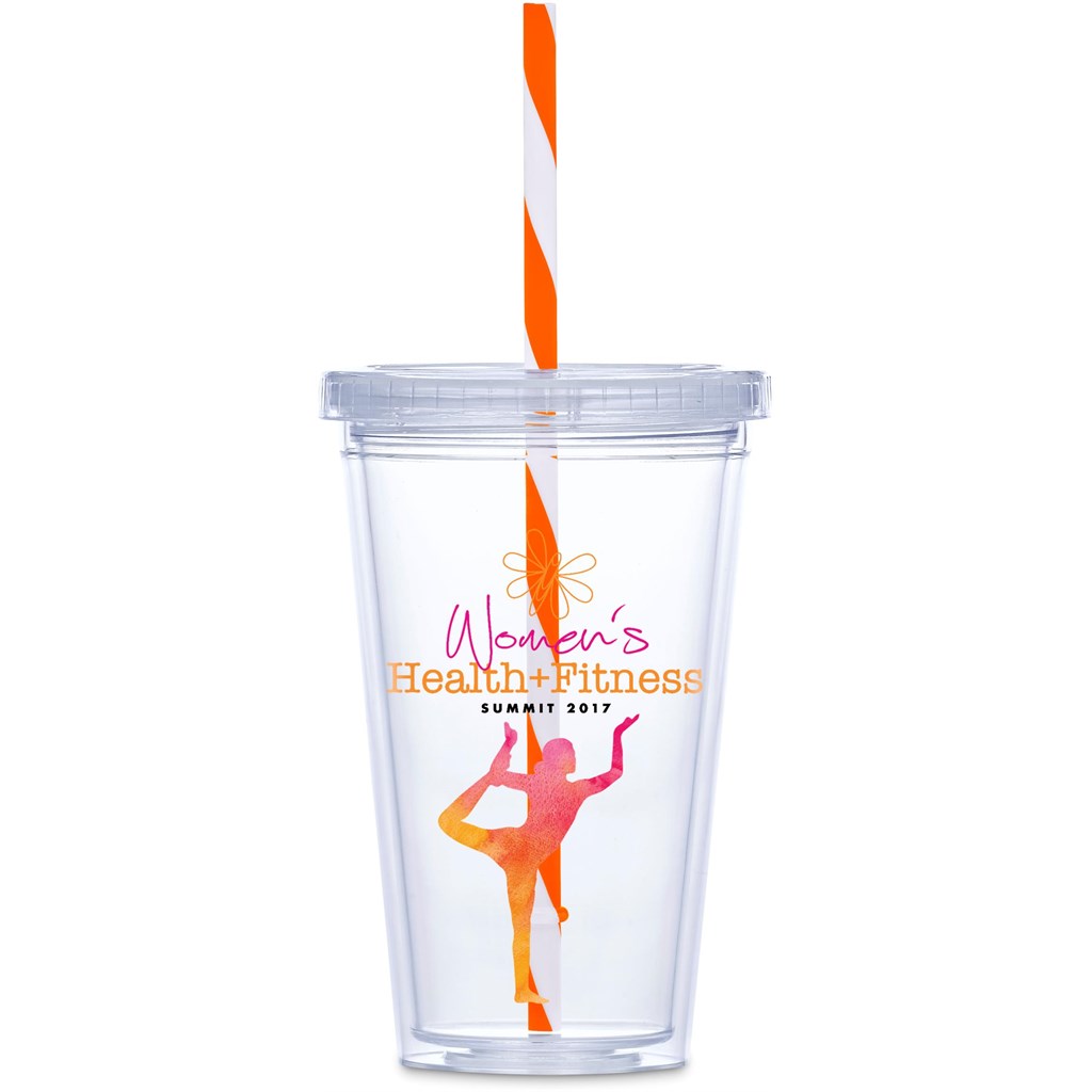 Malibu Double-Wall Plastic Tumbler & Straw - 470ml