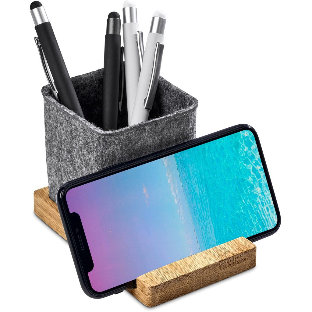 Recycled PET & Bamboo Desk Caddy Phone Stand
