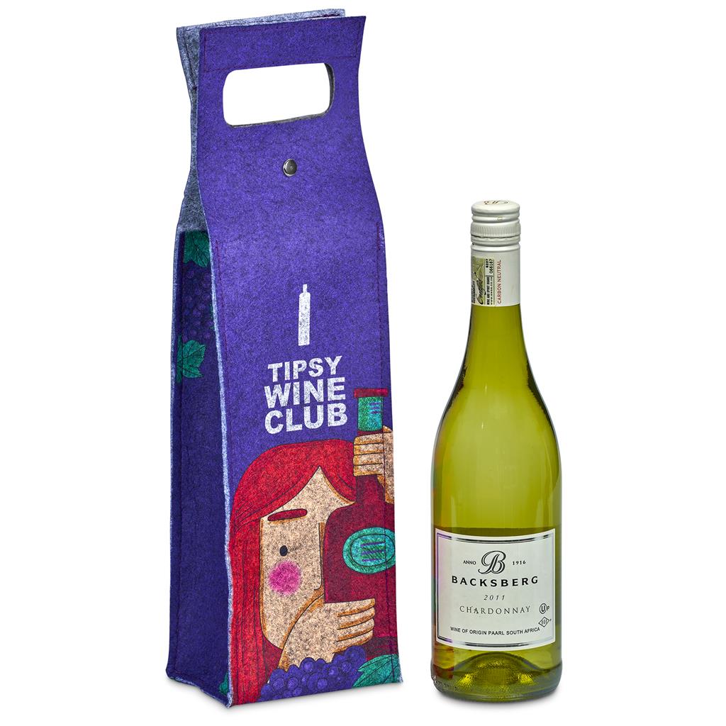 Pre-Printed Sample Custom Velto RPET Felt Single Wine Carrier