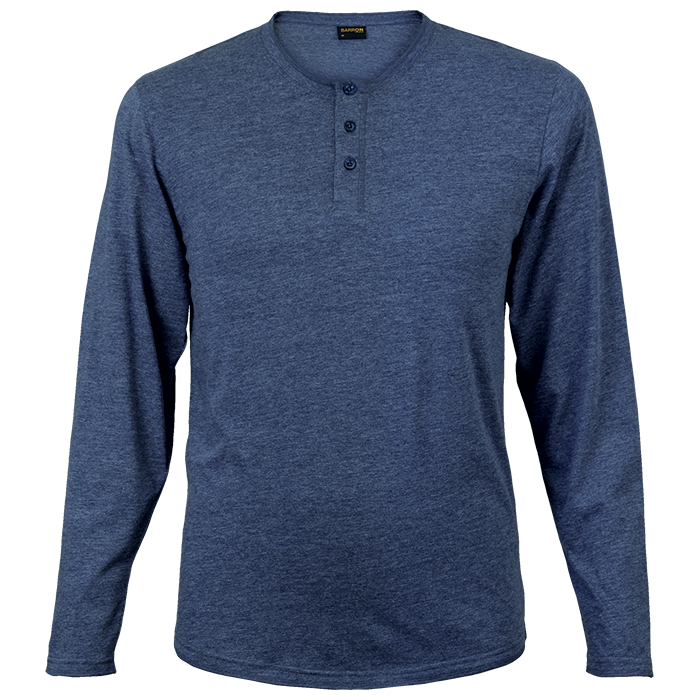 145g Henley Long Sleeve T-Shirt Mens Navy Melange / XL / Last Buy - T-Shirts