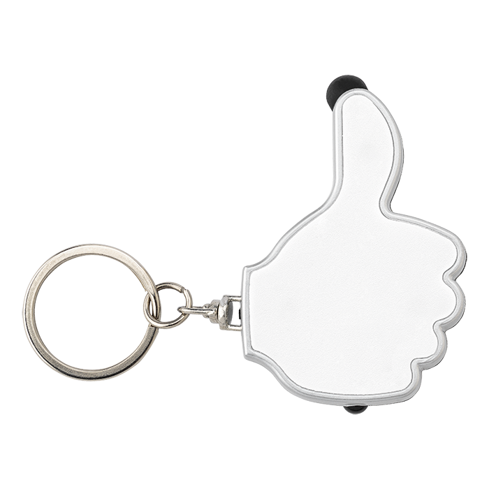 3 in 1 Thumbs Up Keychain with Stylus and LED Light White / STD / Regular - Keychains