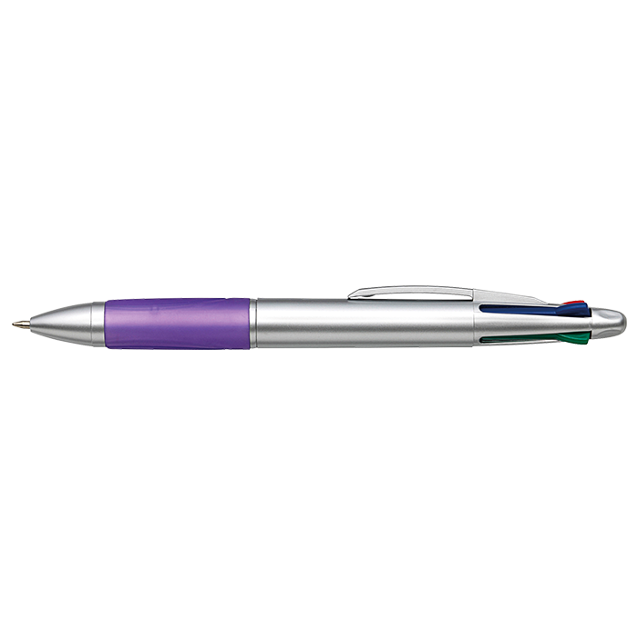 4 Colour Ballpoint Pen with Rubber Grip Purple / STD / Last Buy - Writing Instruments