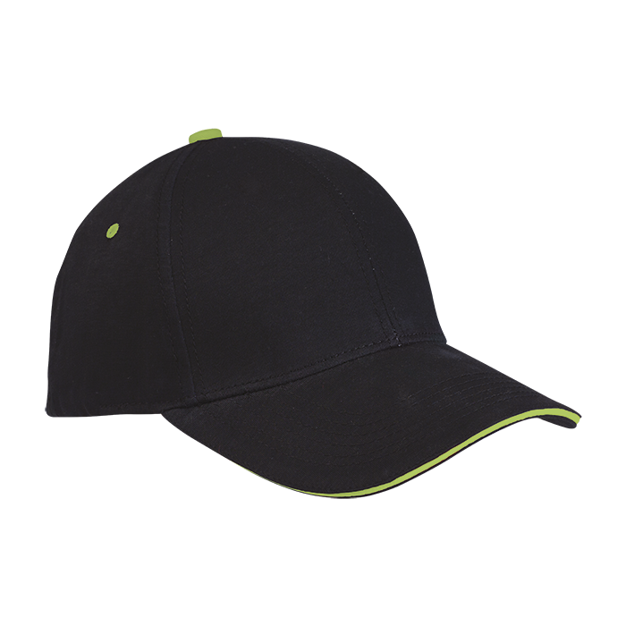 6 Panel Single Jersey Cap  Black/Lime / STD / Last 