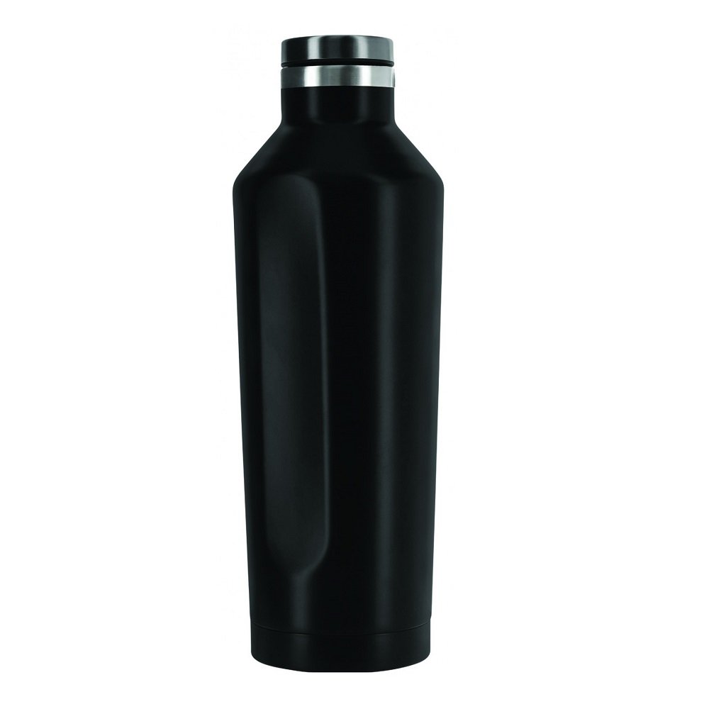 Closed black stainless steel water bottle