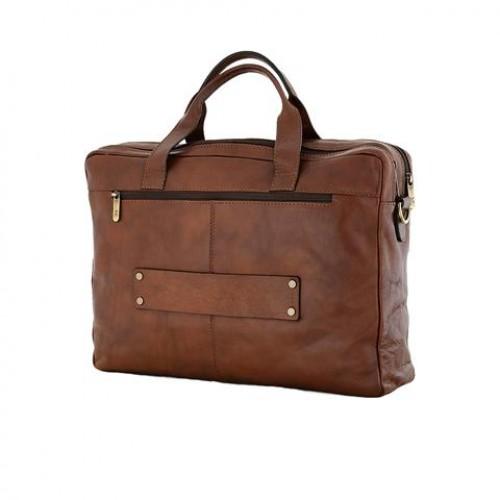 Italian Leather 2 Compartment Laptop Bag Black-