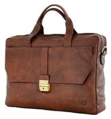 Italian Leather 2 Compartment Laptop Bag Black-