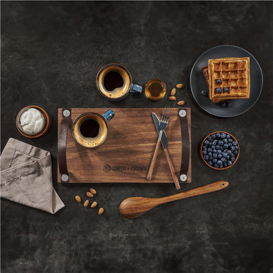 Large Farm Style Wooden Tray with Leather Straps NATURAL - Kitchen,Home and Living