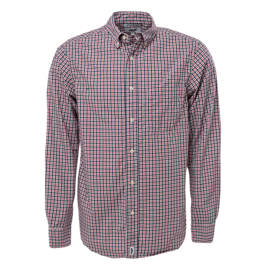 Mens Long Sleeve Broadcloth Work Shirt Red/Navy/White Check / M - High Grade Shirts