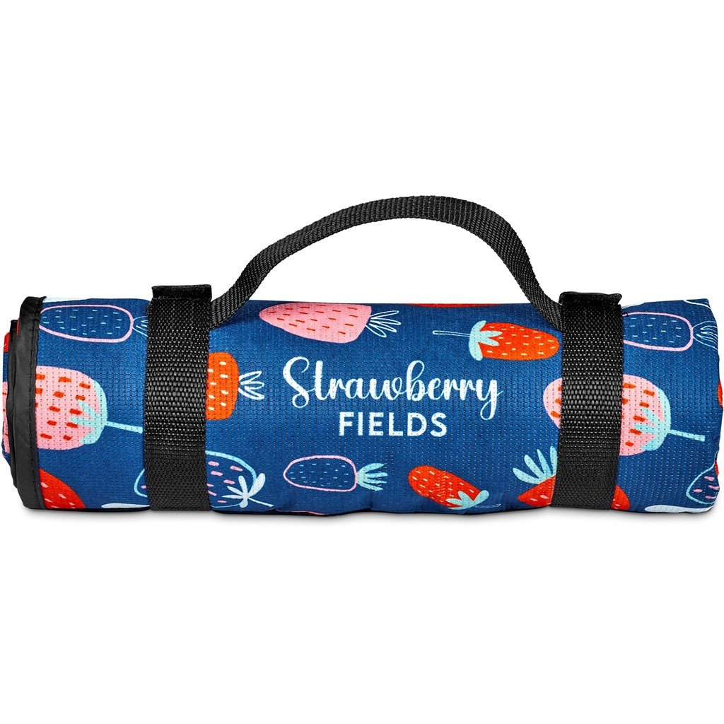 Pre-Printed Sample Custom Ivory Recycled PET Picnic Mat BLACK - Beach and Outdoor