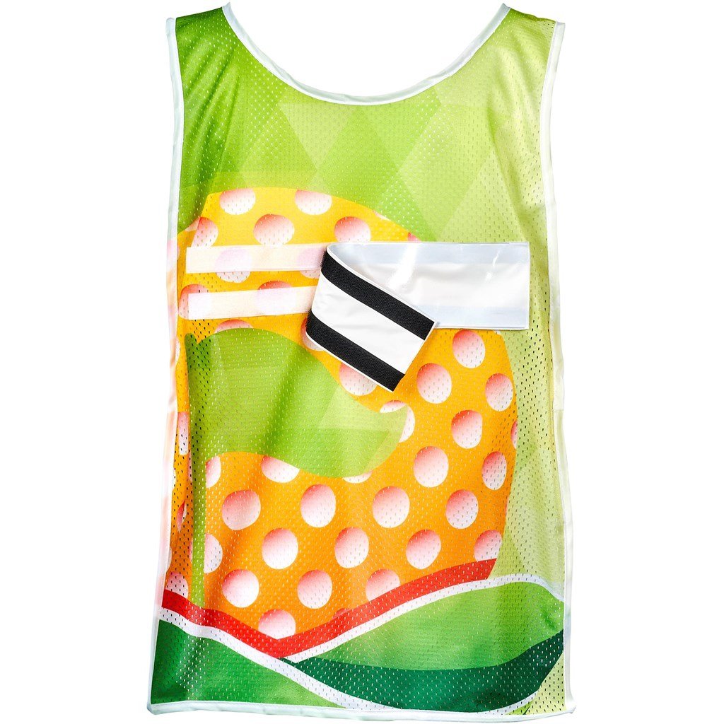 Pre-Printed Sample Custom Jackal Polyester Caddy Bib with PVC Name Sleeve SOLID WHITE - Sports and Fitness