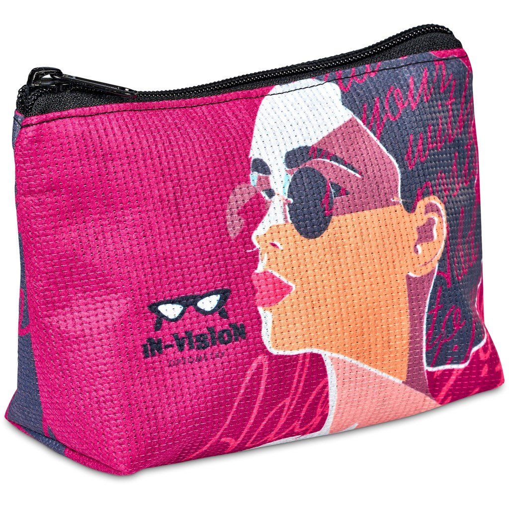Pre-Printed Sample Custom Leanne Recycled PET Stitch-Bond Mini Toiletry Bag BLACK - and Cosmetic Bags