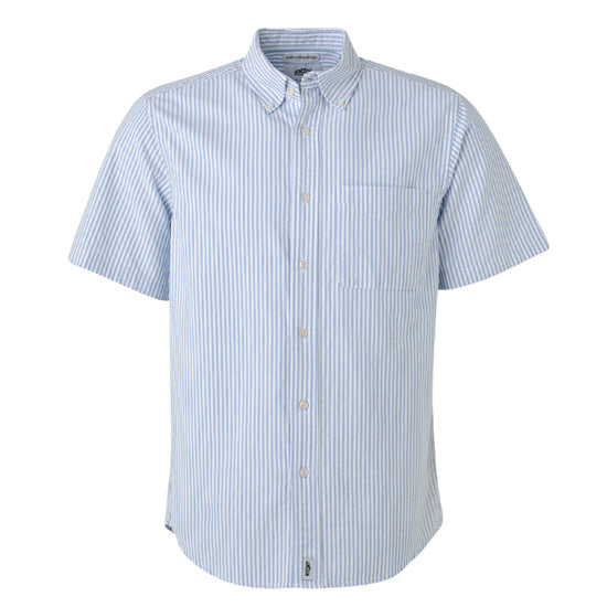 Pure Cotton Oxford Short Sleeve Work Shirt White/Blue Stripe / 4XL - High Grade Shirts