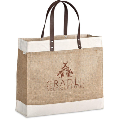 Reza Jute & Cotton Tote with Leather Handles NATURAL - Eco-Friendly Bags,Shoppers and Totes,Cotton Products,Jute Products,Bags,Bags