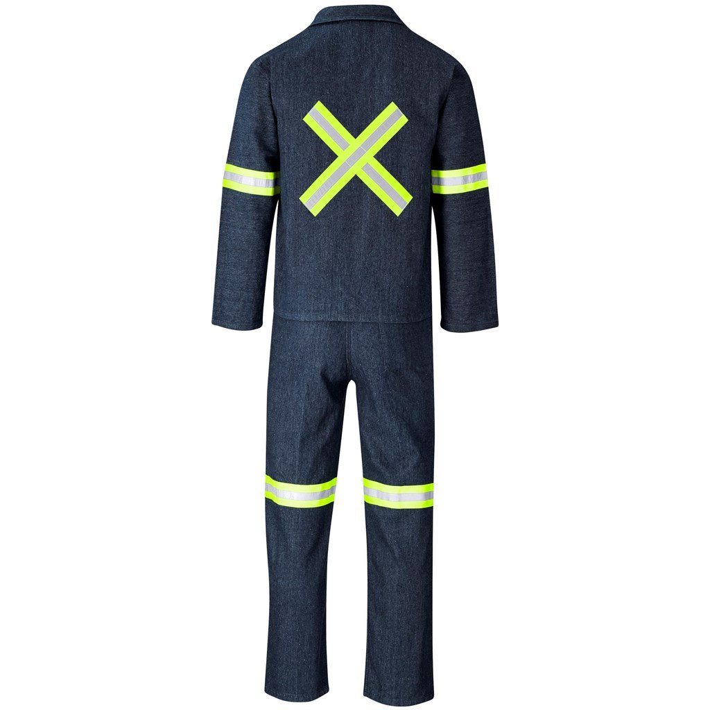 Vintage 100% Cotton Denim Conti Suit - Reflective Arms Legs & Back - Yellow Tape
