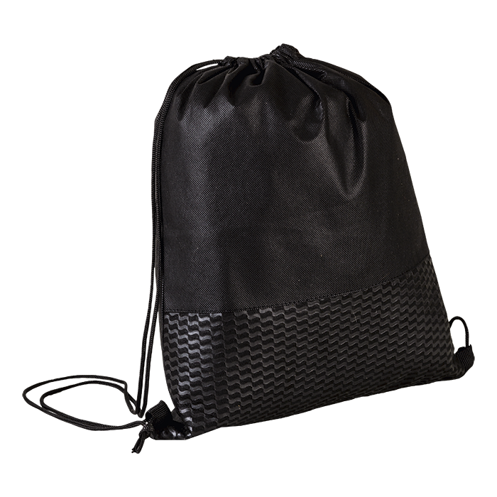 Wave Design Drawstring Bag Non-Woven Black / STD / Regular - Drawstrings