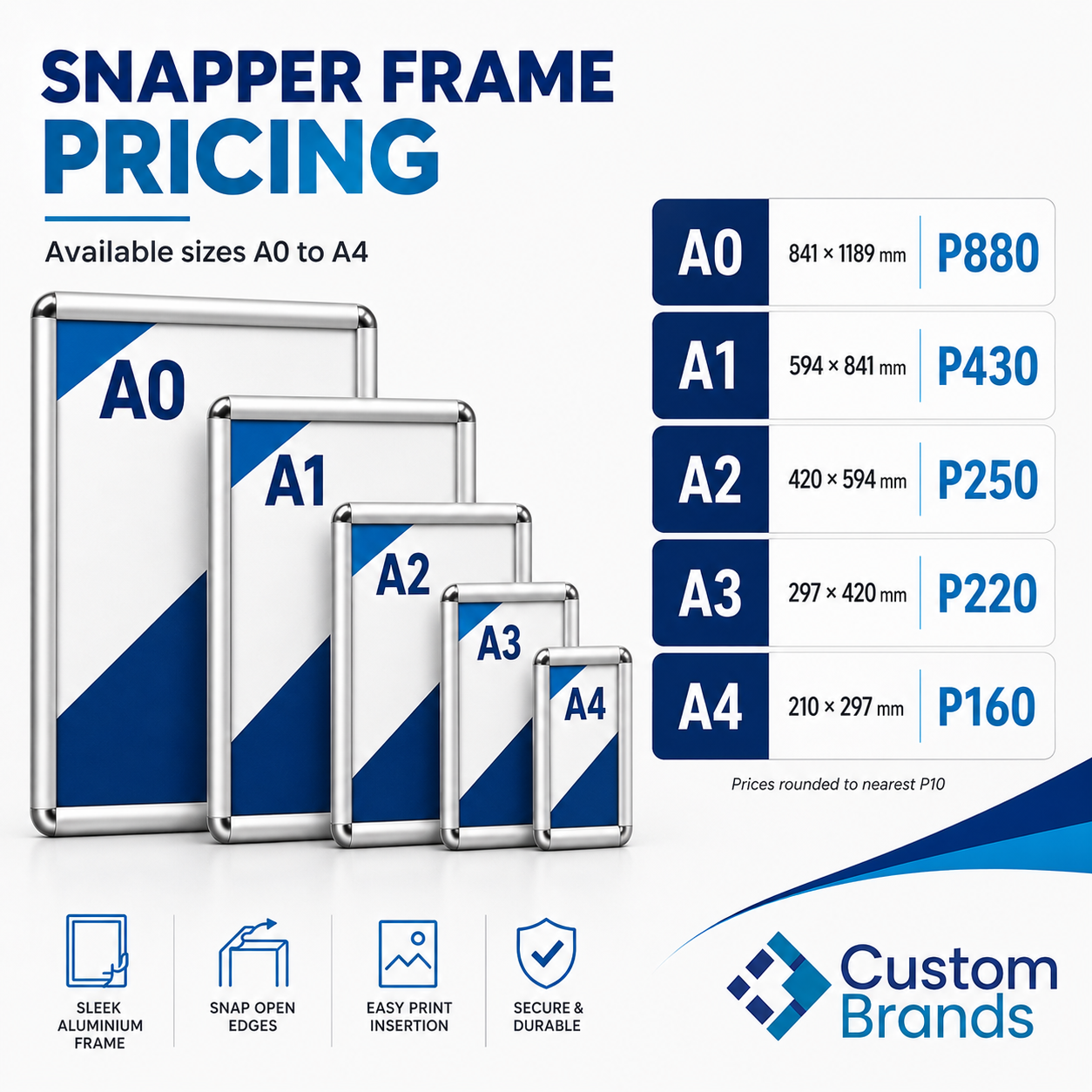 Snapper frame size guide for A0 through A4