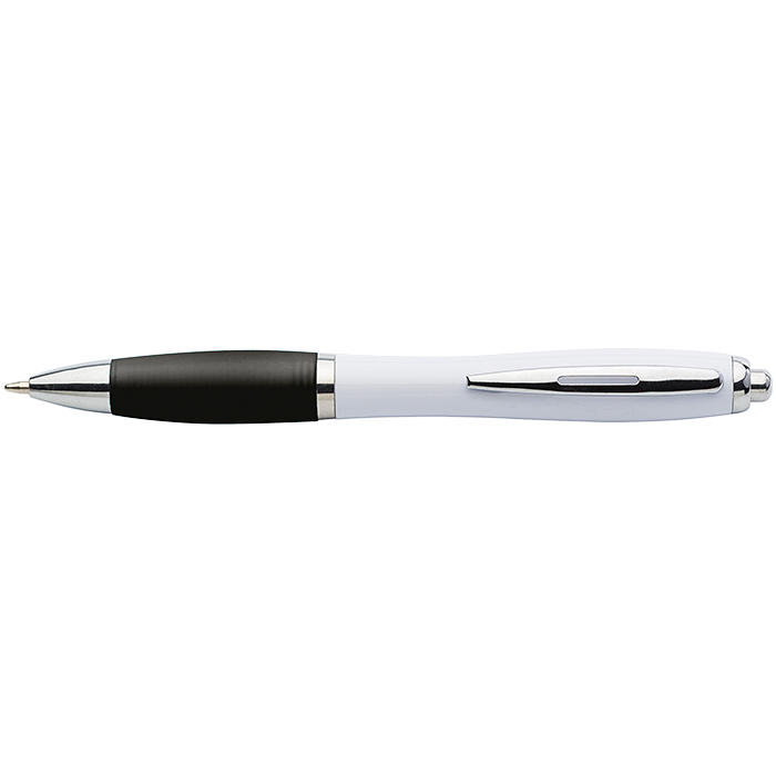 BP30181 - White Barrel Curved Design Ballpoint Pen with Coloured Grip - Writing Instruments