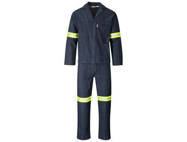 Vintage 100% Cotton Denim Conti Suit - Reflective Arms & Legs - Yellow Tape-